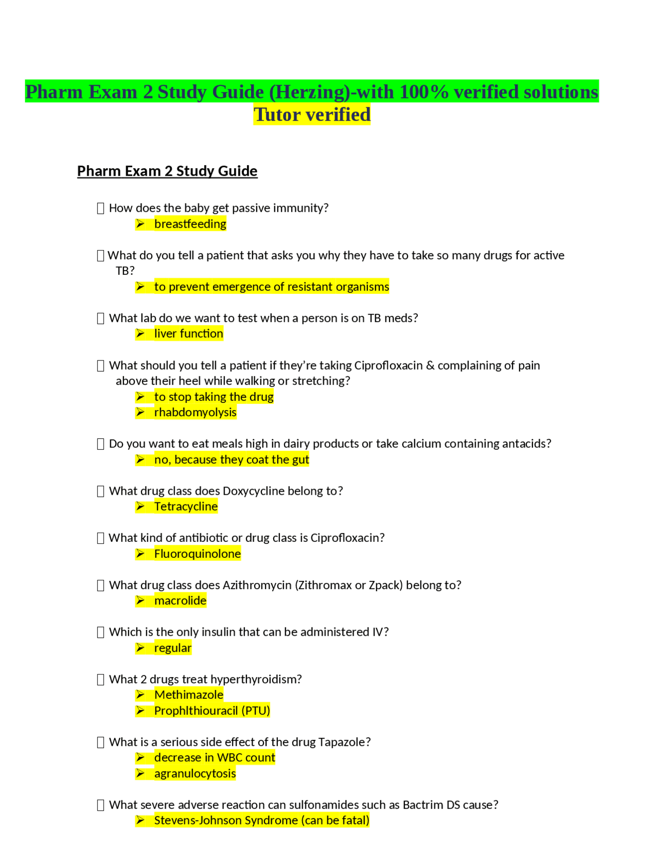 Pharm Exam 2 Study Guide (Herzing)-with 100% verified solutions .docx ...