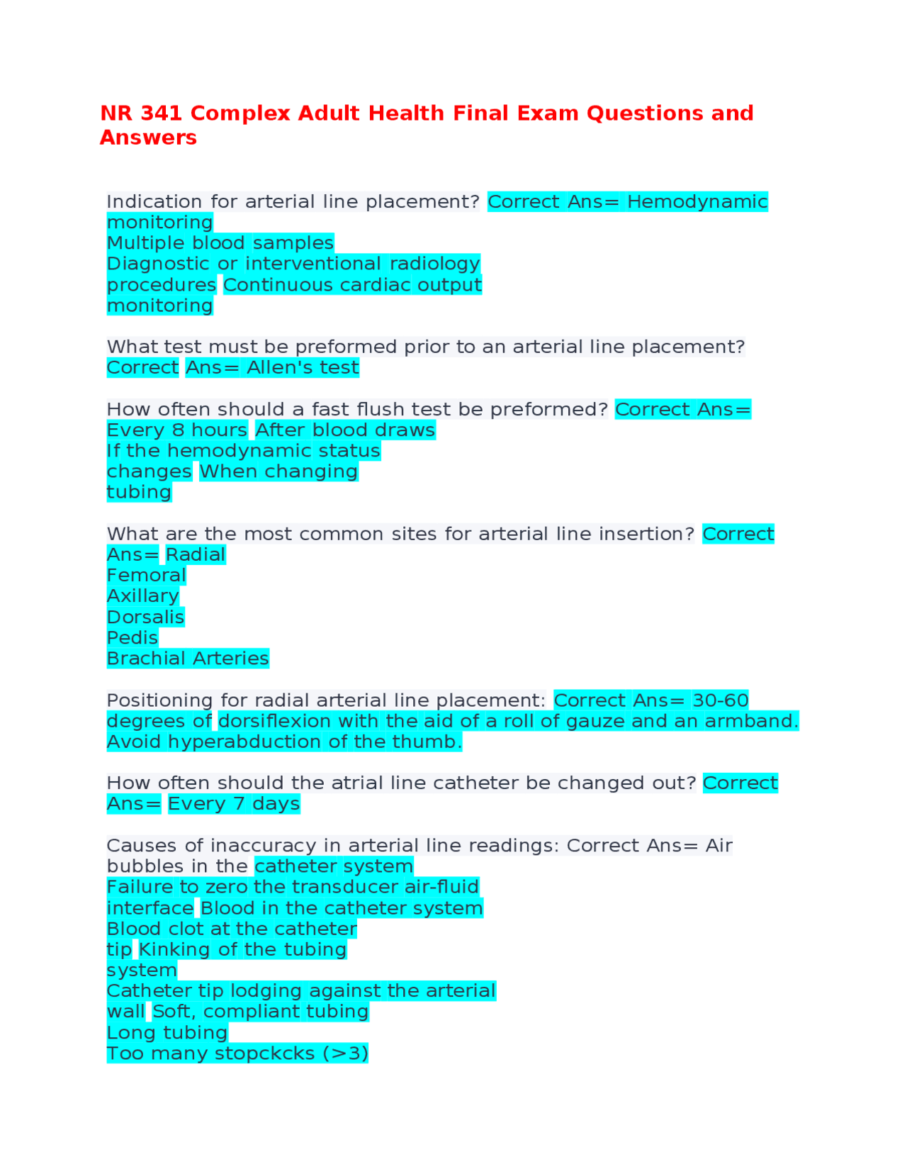 NR 341 Complex Adult Health Final Exam Questions and Answers | Exams ...