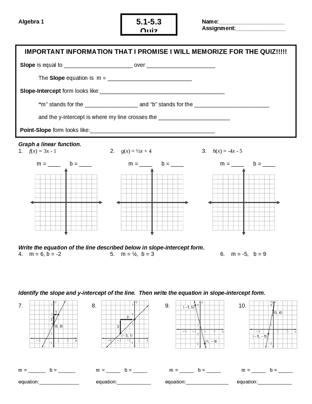 Graphing Linear Functions and Equations | Study notes Mathematics | Docsity