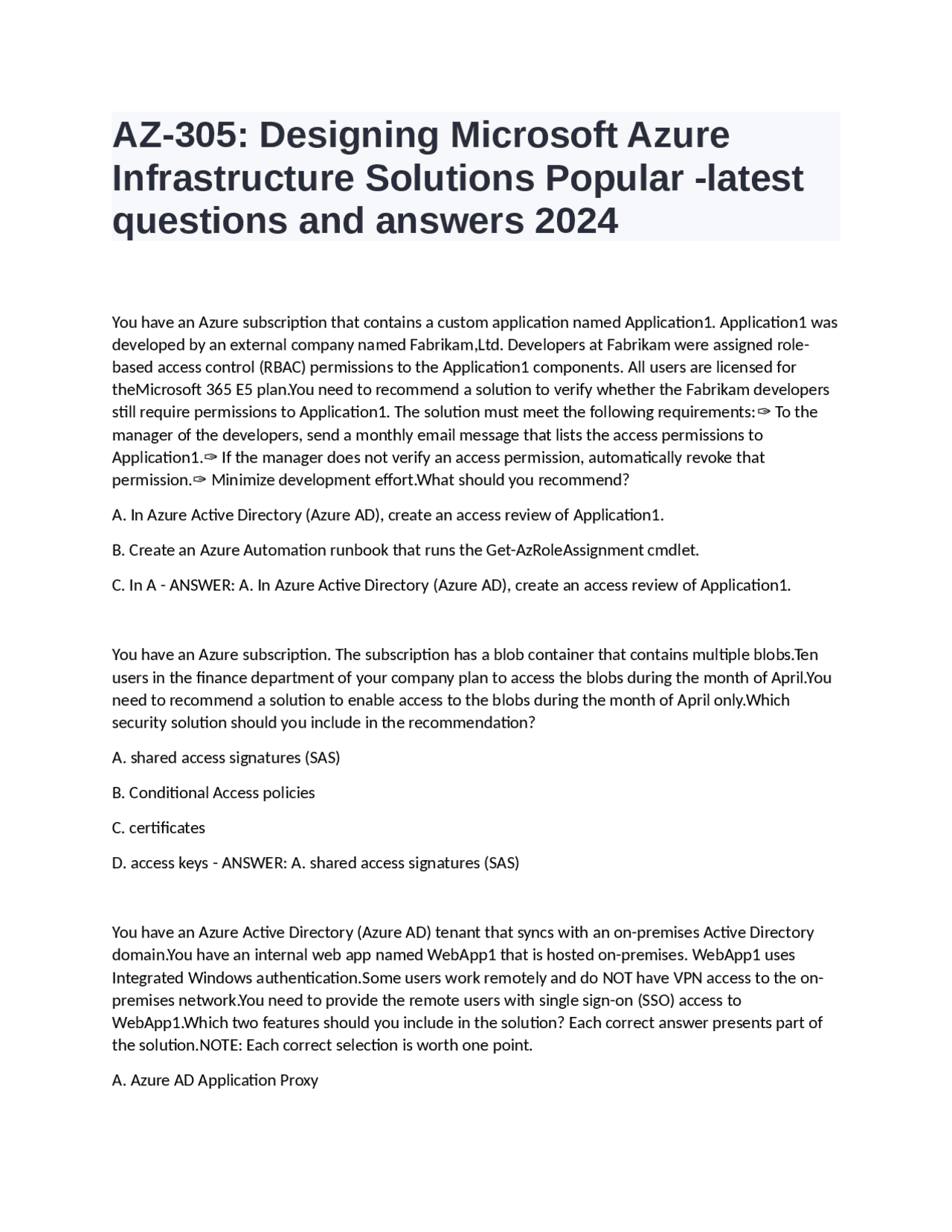 AZ-305 Designing Microsoft Azure Infrastructure Solutions Popular ...