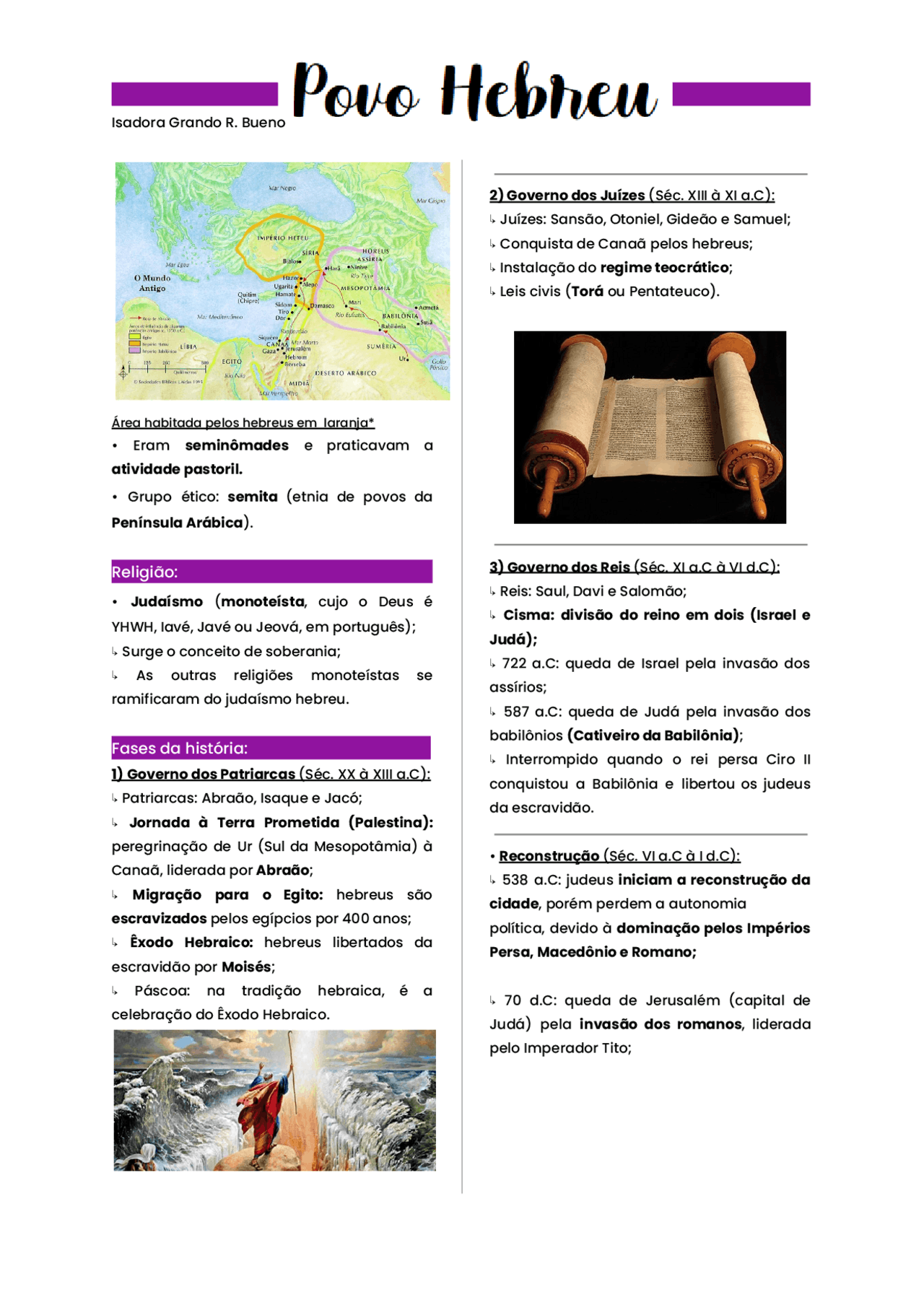 RESUMO DE POVO HEBREU | Notas de aula História | Docsity