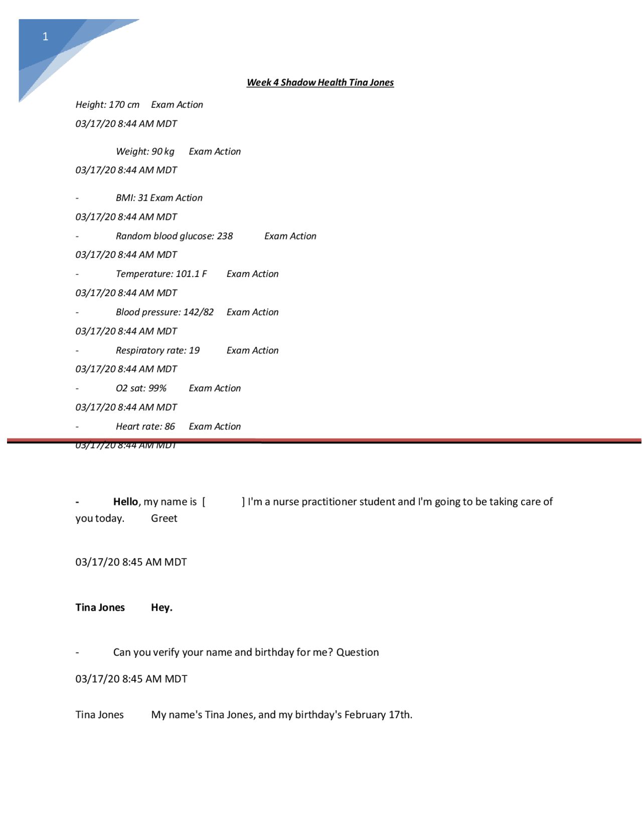 Exam nurs 6512n Week 4 Shadow Health Tina Jones Transcript download for ...