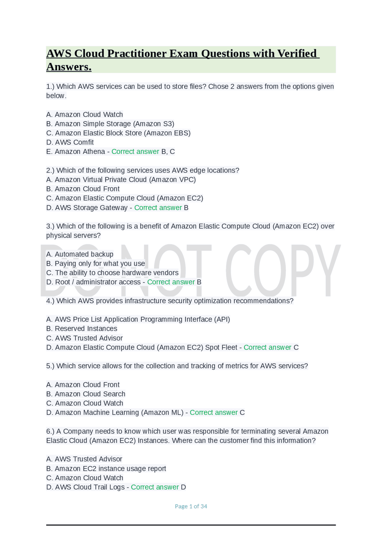 AWS Cloud Practitioner Exam Questions with Verified Answers. | Exams ...