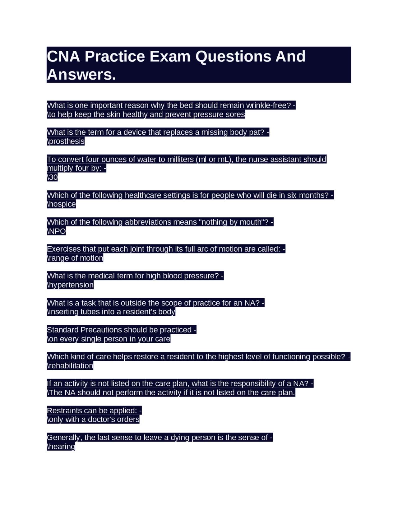 Understanding the Role of a Nursing Assistant: CNA Practice Exam ...