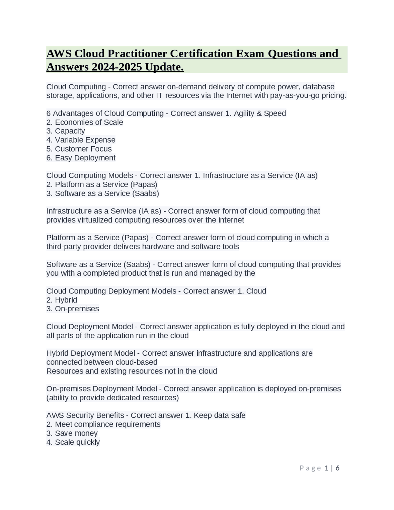 AWS Cloud Practitioner Certification Exam Questions and Answers 2024 ...