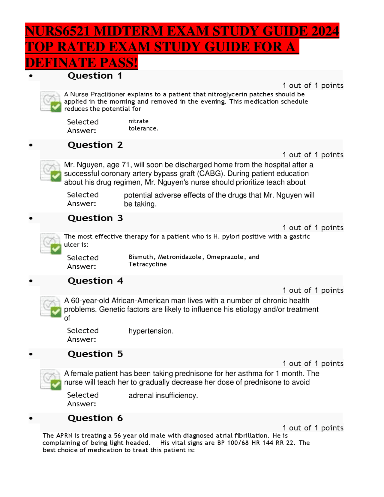 NURS6521 MIDTERM EXAM STUDY GUIDE 2024 | Exams Nursing | Docsity