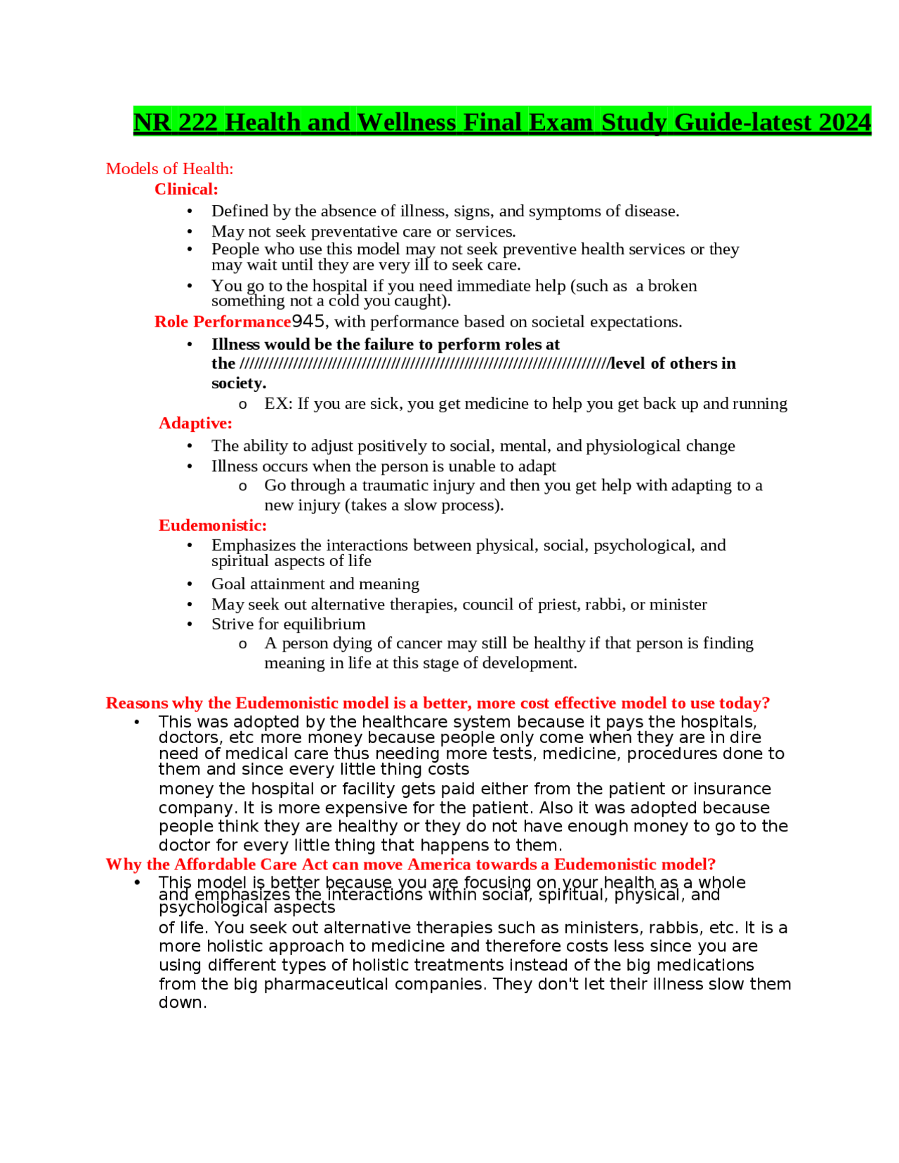 NR 222 Health and Wellness Final Exam Study Guide-latest 2024.docx ...