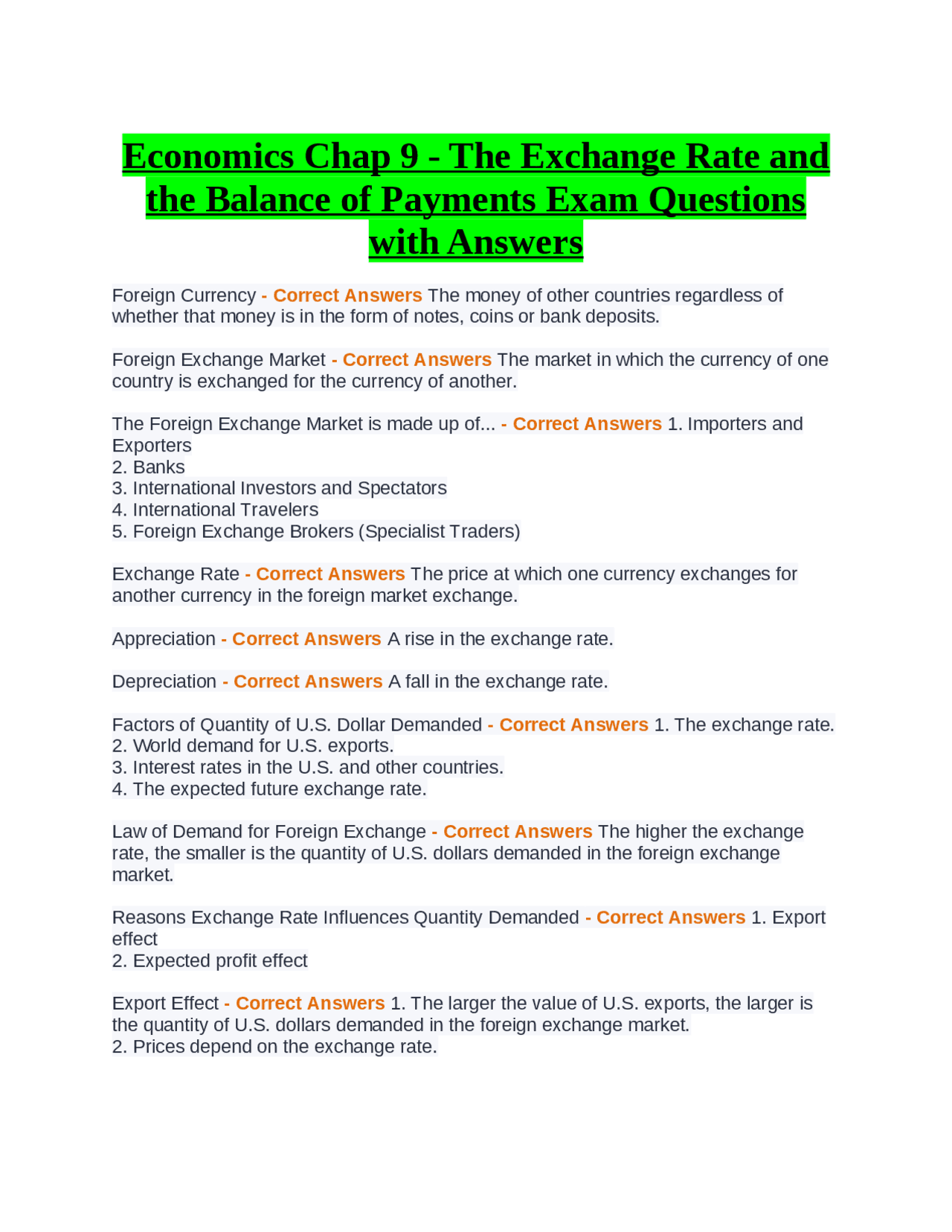 Economics: The Exchange Rate and the Balance of Payments | Exams ...