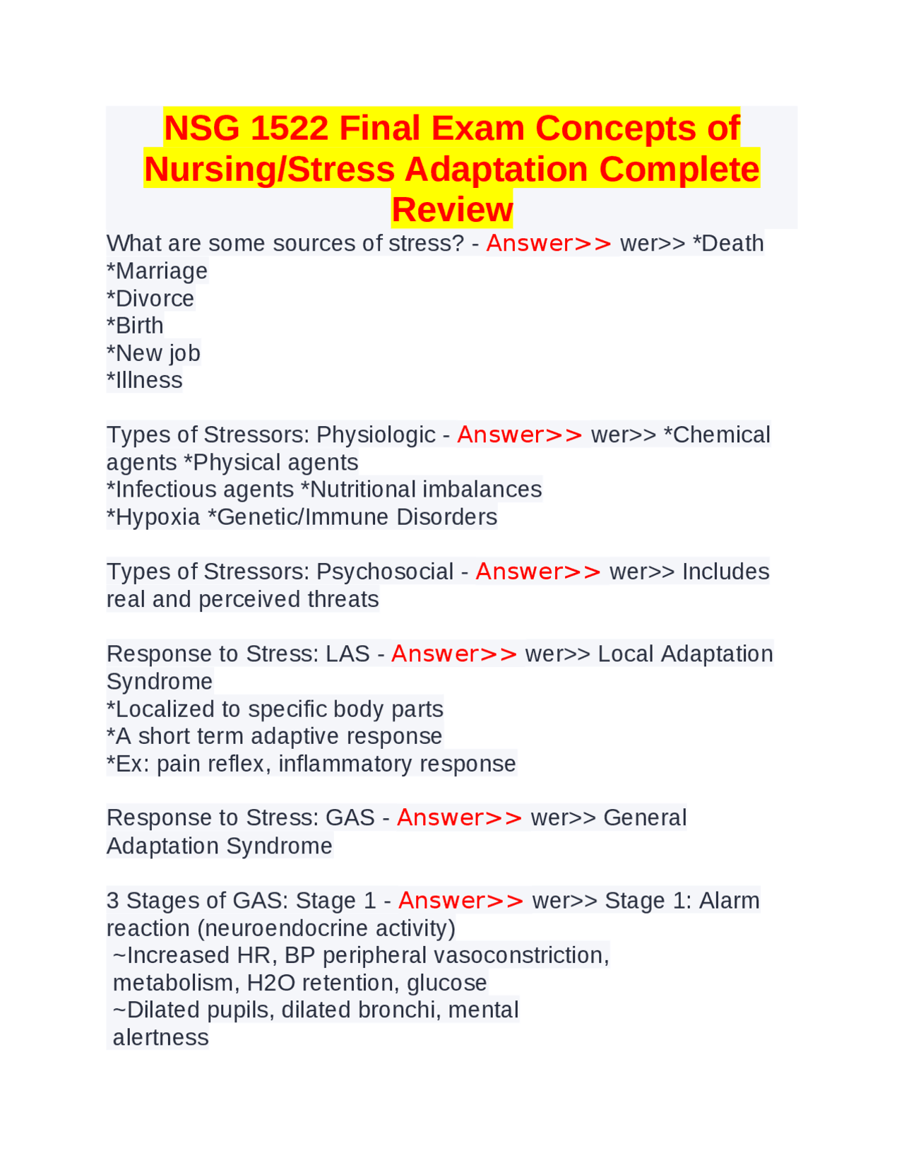 Concepts of Nursing: Stress Adaptation and Anxiety | Exams Nursing ...