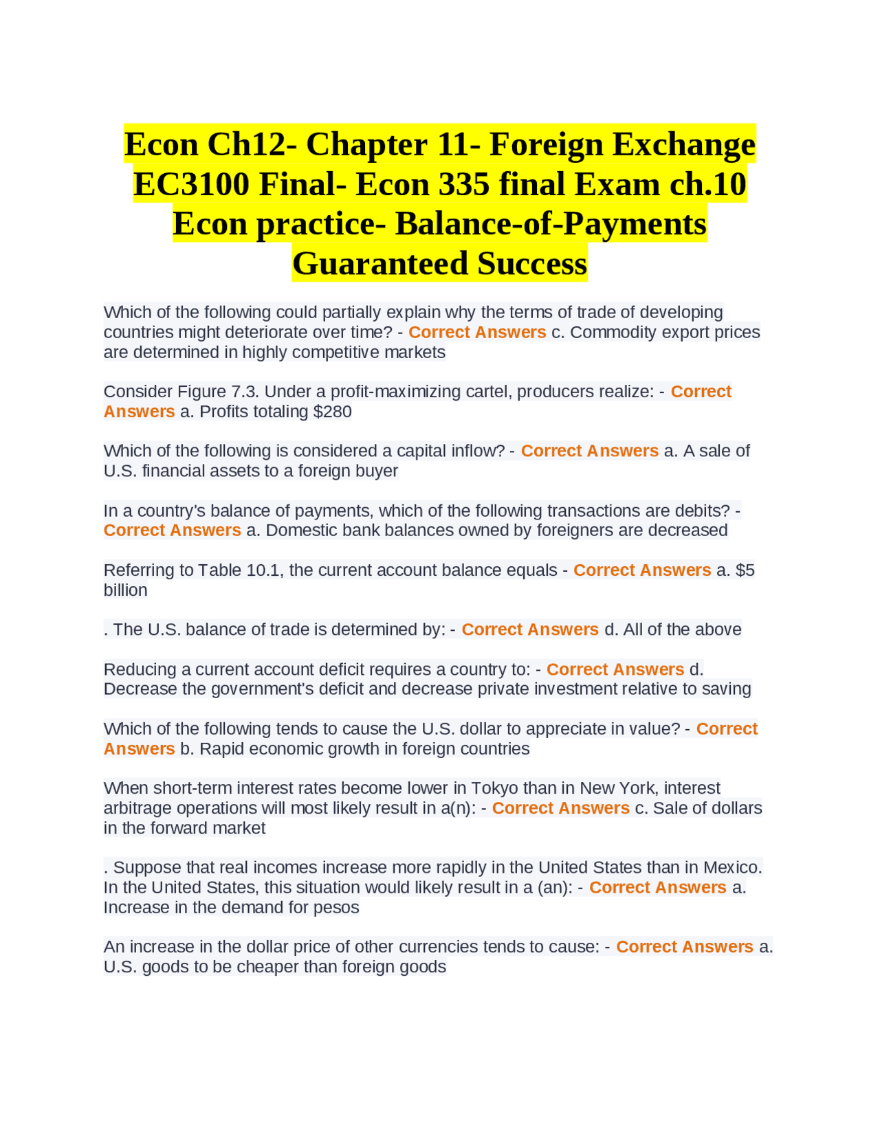 Understanding Current Account Deficits and Exchange Rates Exams