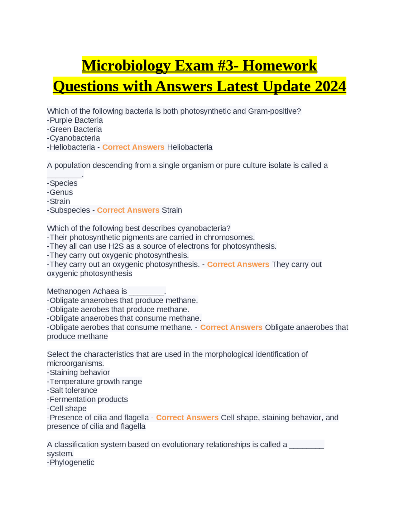 Microbiology Exam #3- Homework Questions with Answers Latest Update ...