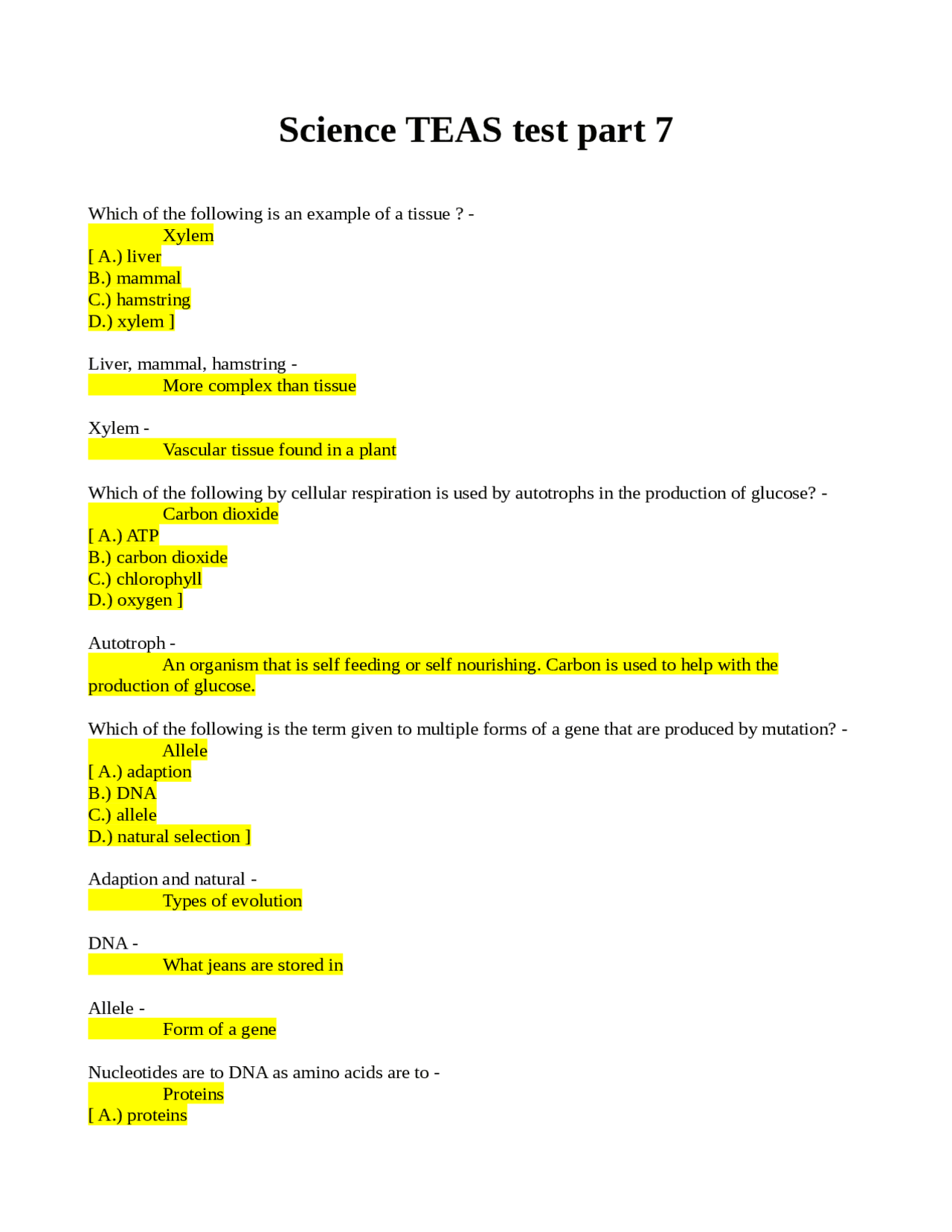 Science TEAS test part 7 Science TEAS test part 7. | Exams Natural ...