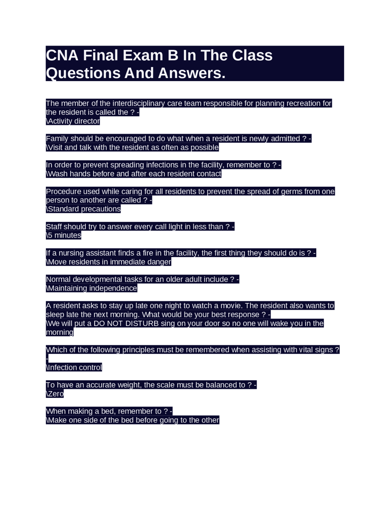 Cna Final Exam 50 Questions Quizlet Multiple Choice - rt23ao1