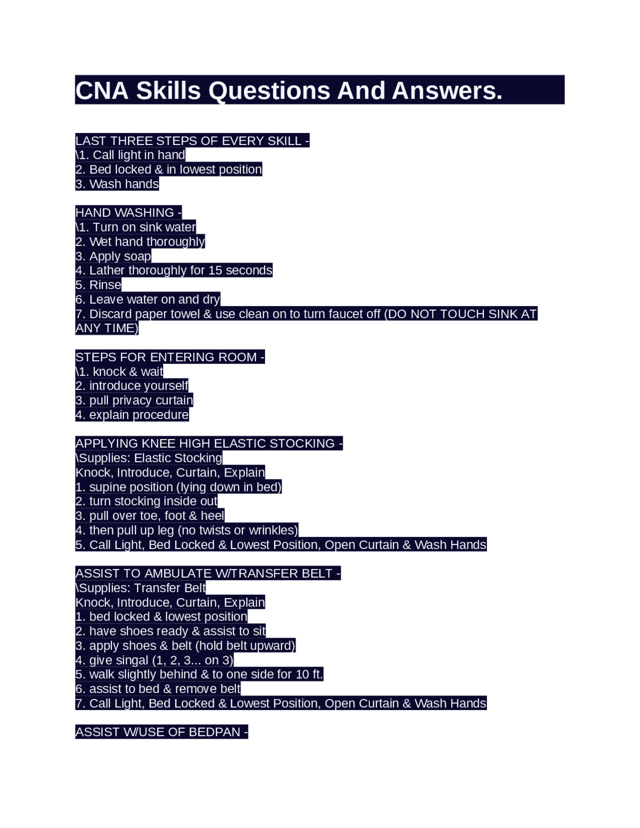 Care Procedures for Elderly Patients | Exams Medicine | Docsity