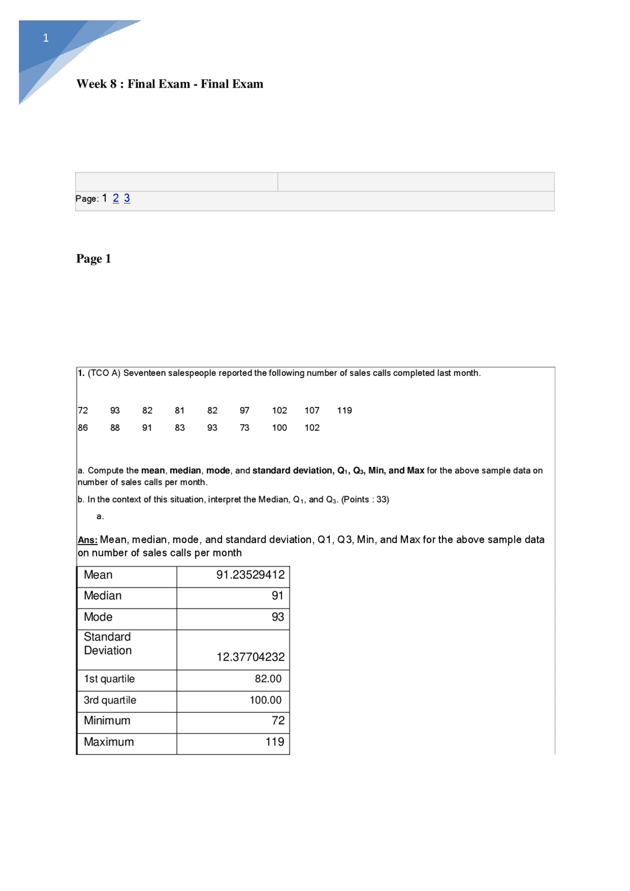 Statistics Math 533 Final Exam 2 questions with answers | Exams Nursing ...