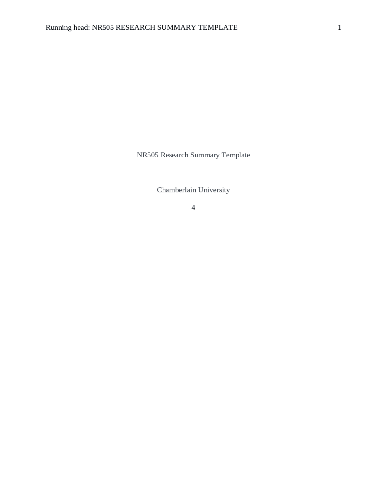 NR505 Research Summary Template Chamberlain University 4 PICOT Question ...