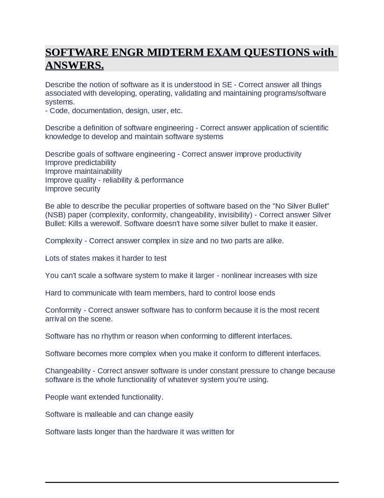 SOFTWARE ENGR MIDTERM EXAM QUESTIONS with ANSWERS. | Exams Software ...