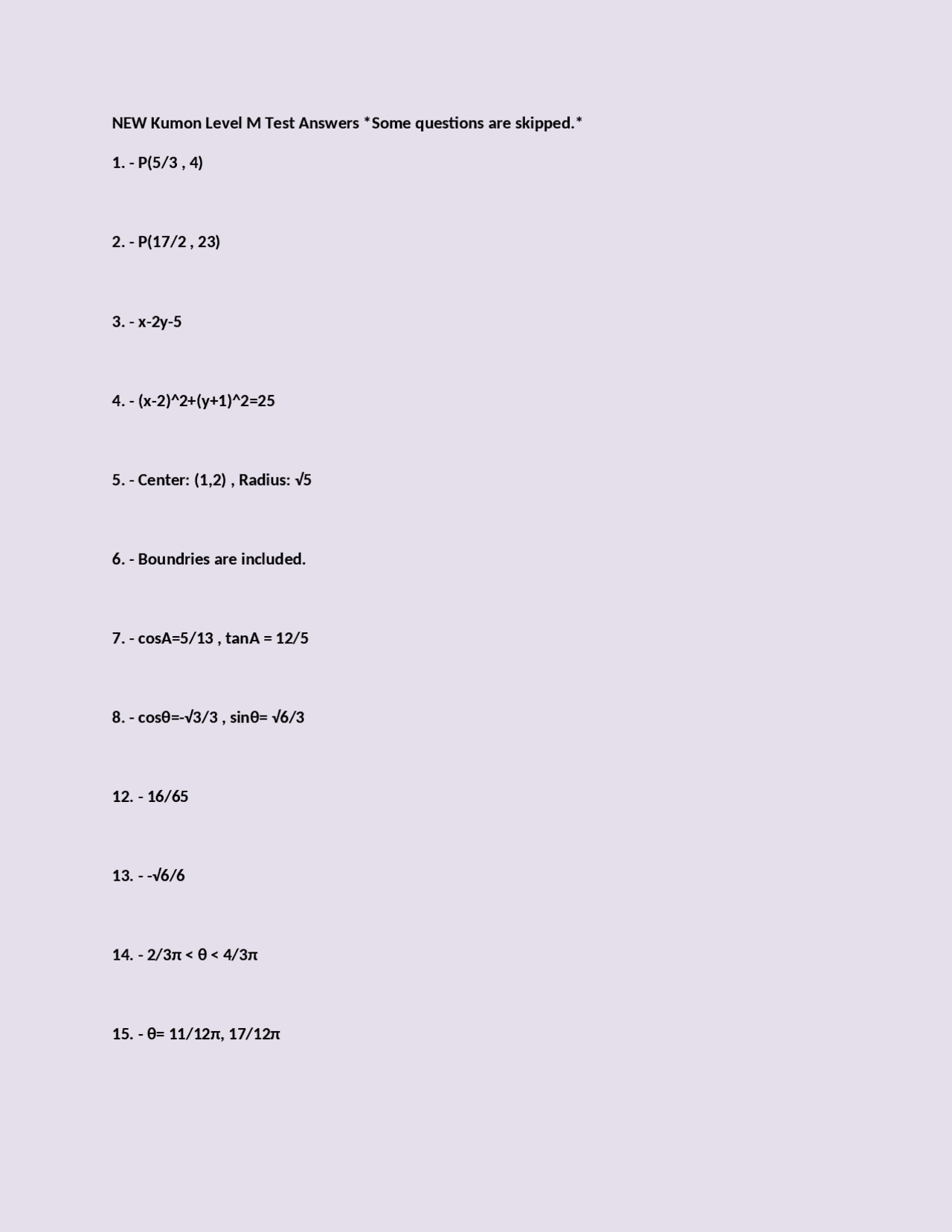 NEW Kumon Level M Test Answers Some questions are skipped. | Exams ...