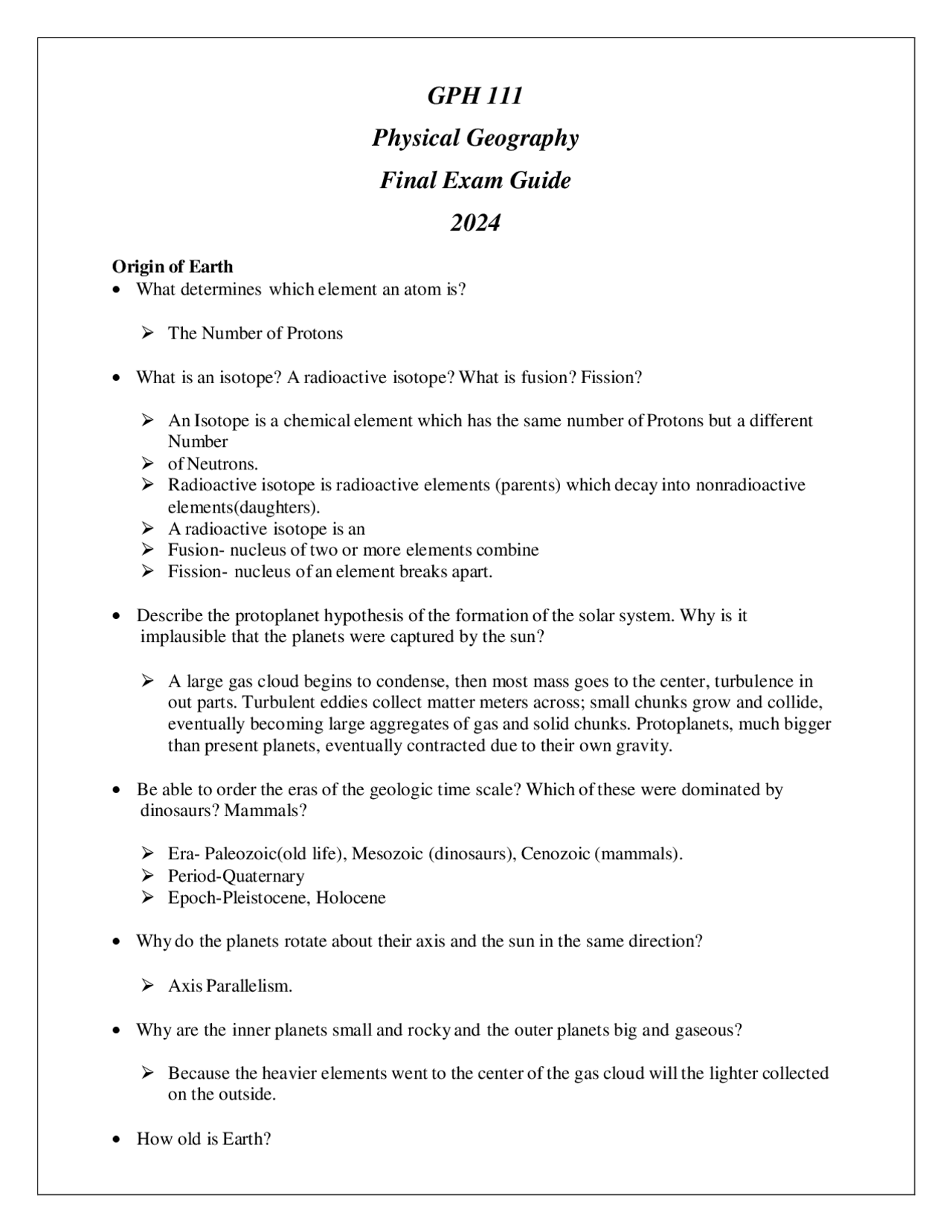 (ASU) GPH 111 Physical Geography Final Exam Guide 2024 Exams