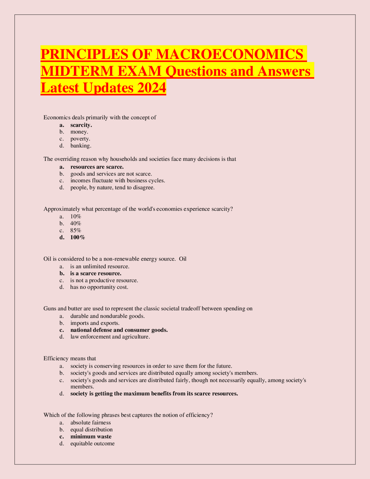 PRINCIPLES OF MACROECONOMICS MIDTERM EXAM Questions and Answers Latest ...