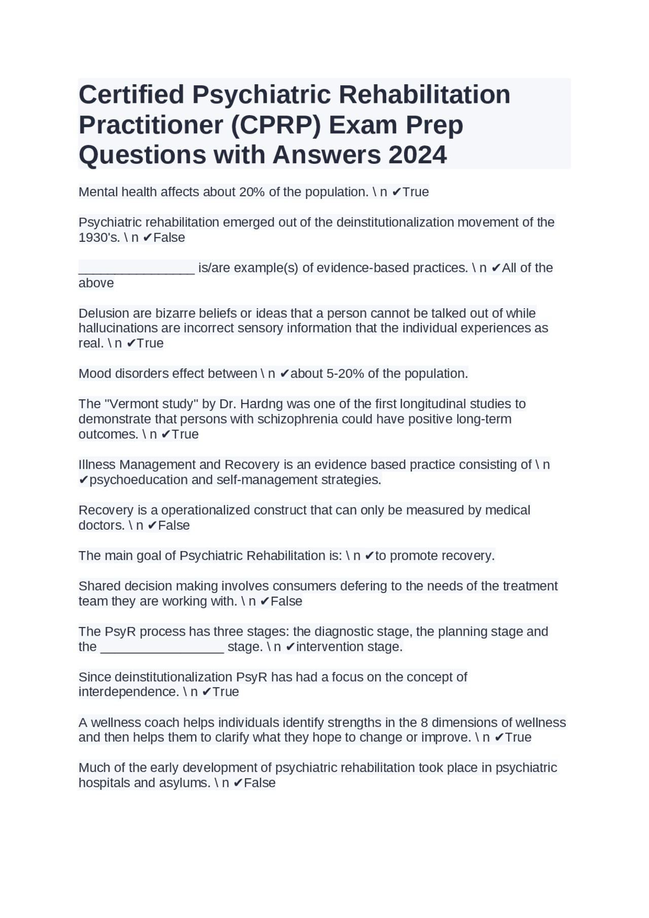 Certified Psychiatric Rehabilitation Practitioner (CPRP) Exam Prep