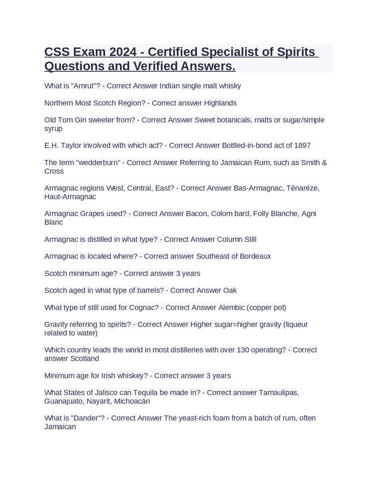 CSS Exam 2024 - Certified Specialist of Spirits Questions and Verified ...