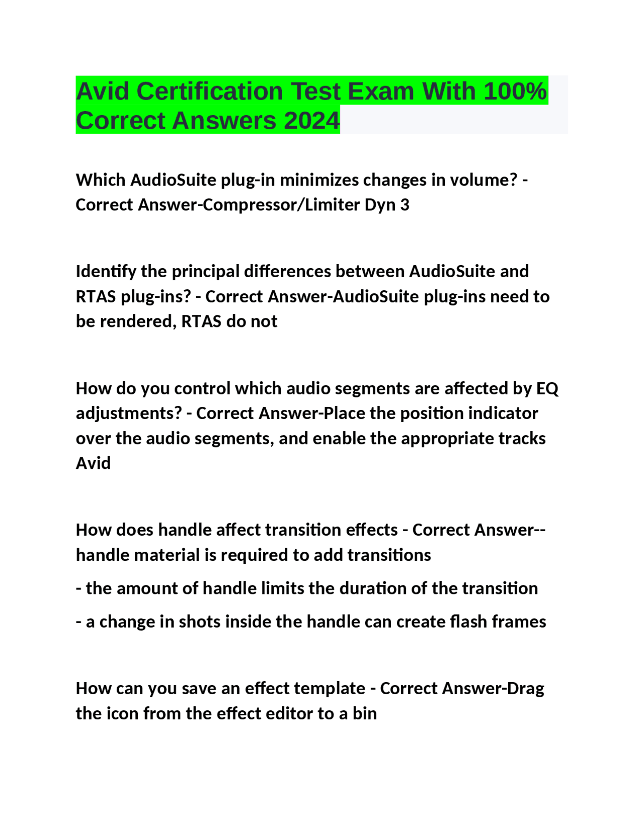 Avid Certification Test Exam With 100% Correct Answers 2024 | Exams ...