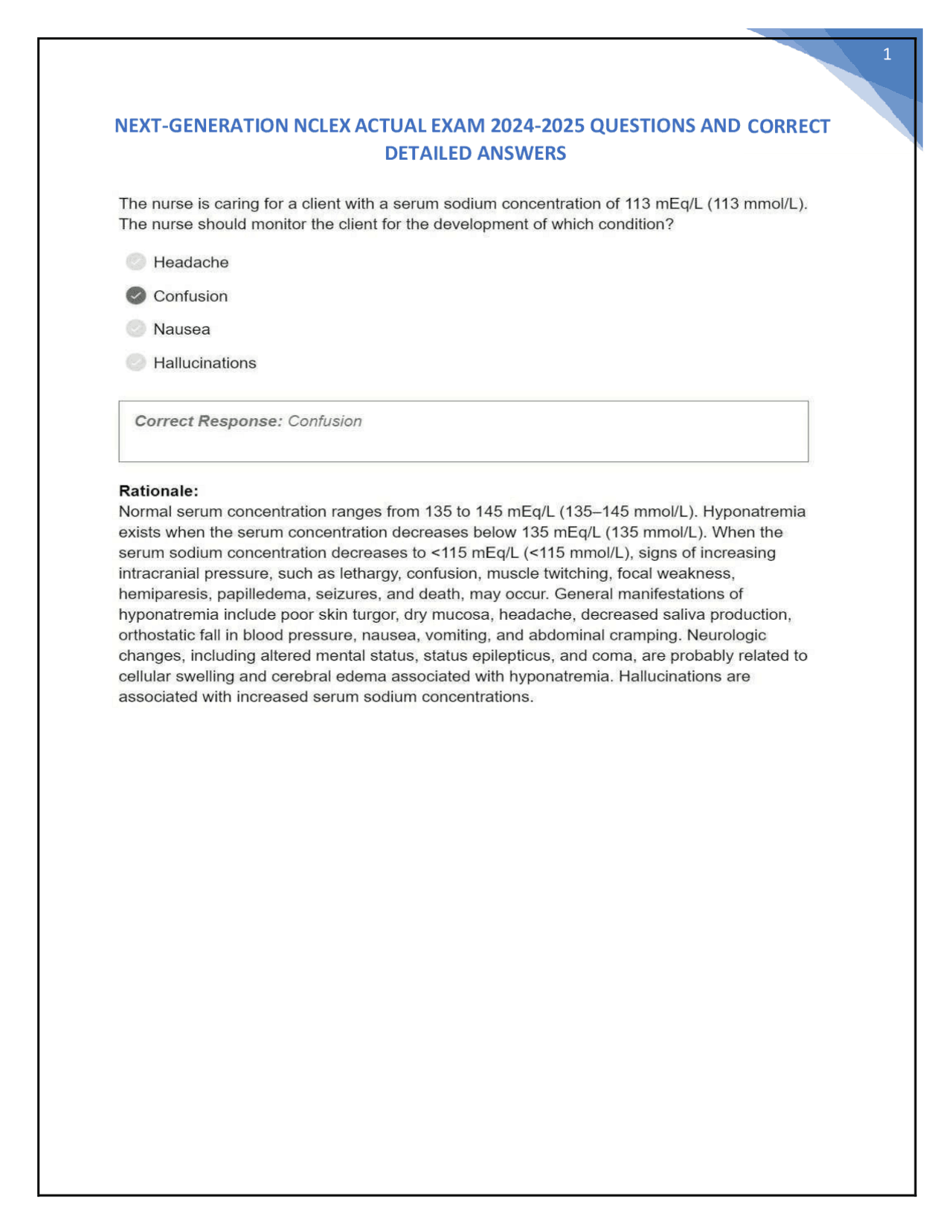 NEXT-GENERATION NCLEX ACTUAL EXAM 2024-2025 QUESTIONS AND CORRECT ...