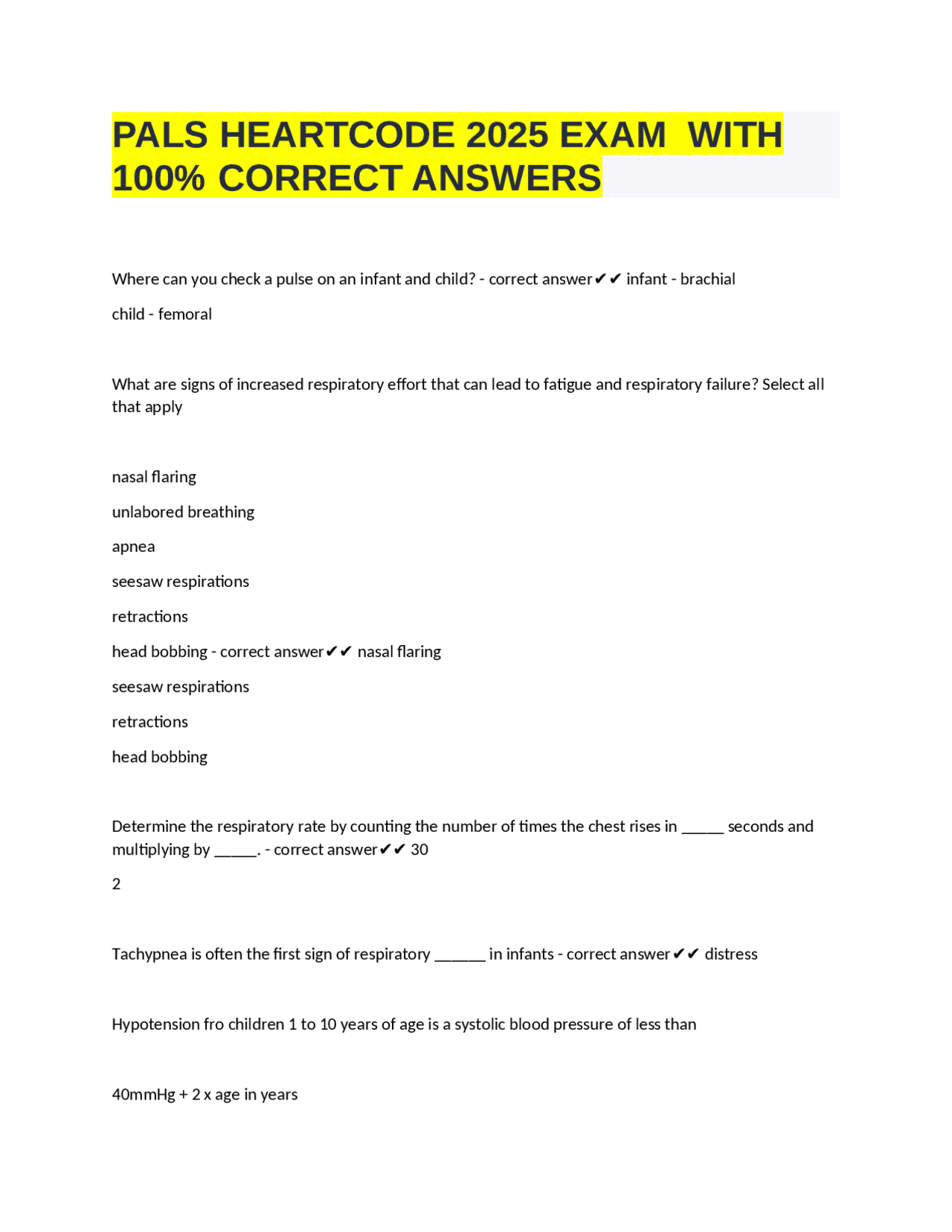 Pals Heartcode 2025 Exam With 100 Correct Answers Exams Nursing Docsity Pals Heartcode 2025 Exam With 100 Correct Answers Exams Nursing Docsity