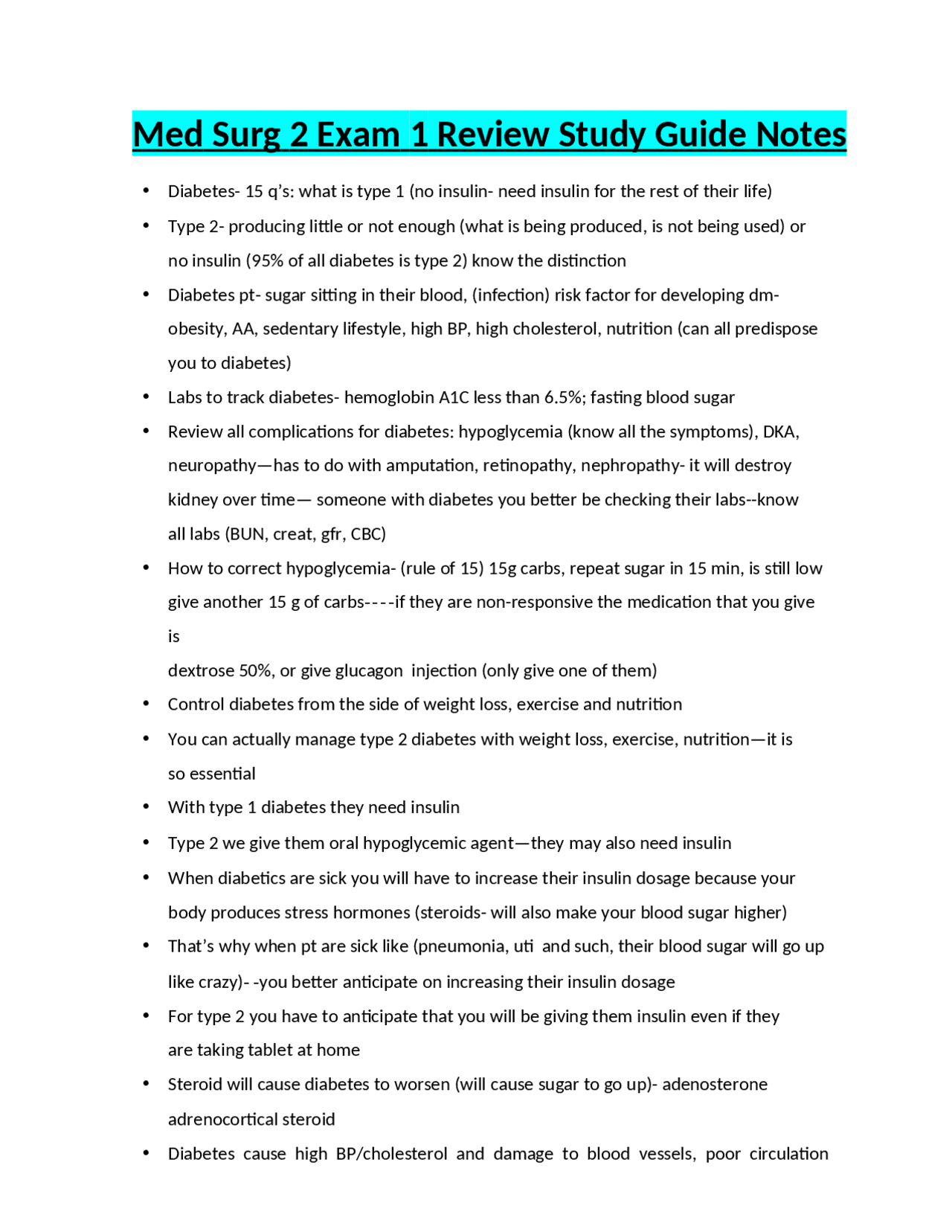 Med Surg 2 Exam 1 Review Study Guide Notes | Study Guides, Projects ...
