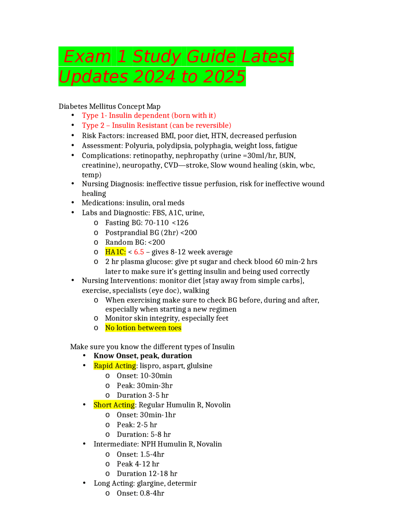 Exam 1 Study Guide Latest Updates 2024 to 2025 | Study notes Nursing ...