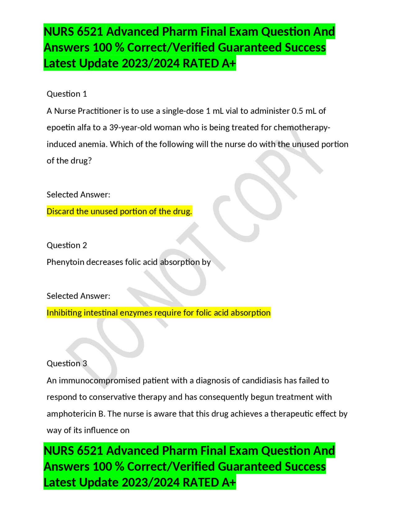 NURS 6521 Advanced Pharm Final Exam Question And Answers 100 % Correct ...