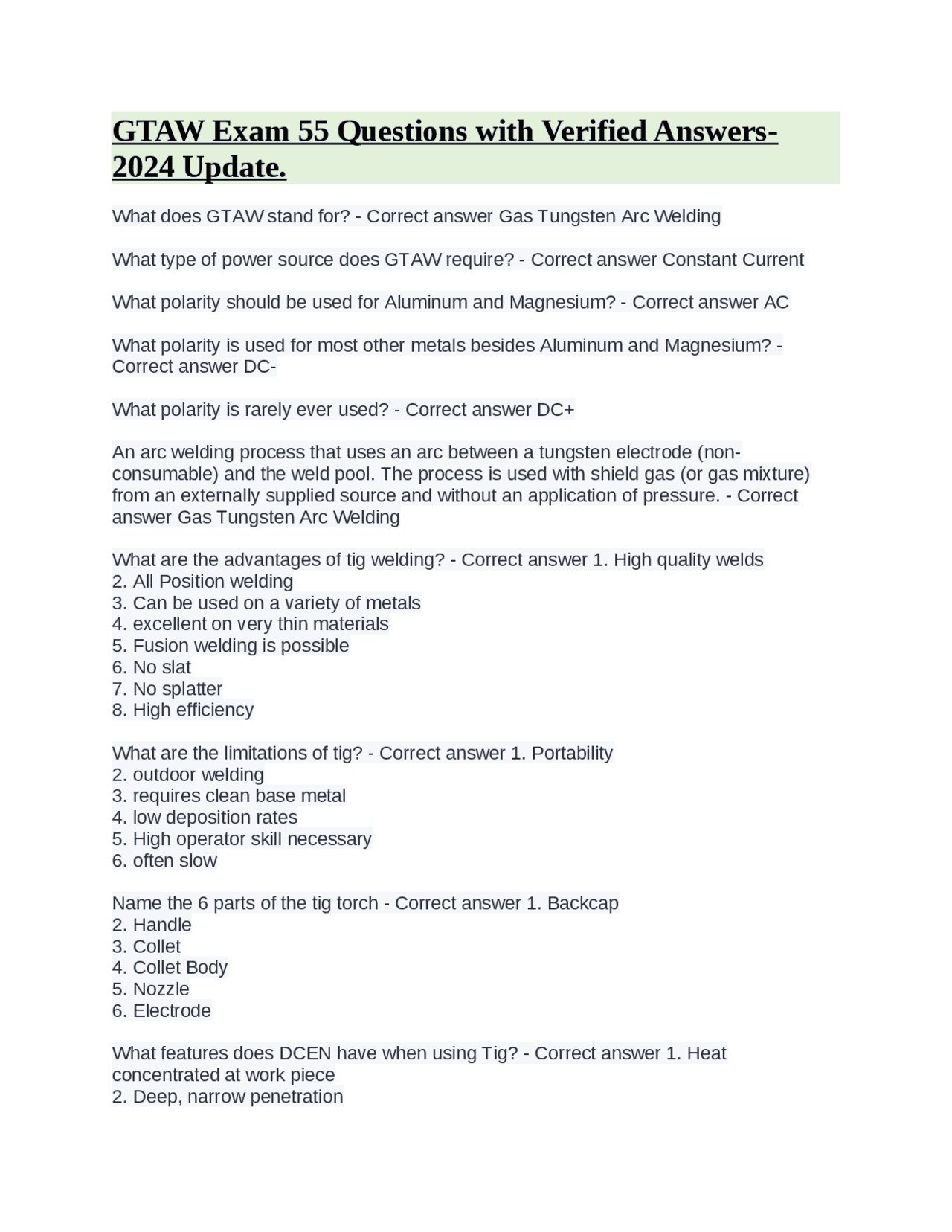 GTAW Exam 55 Questions with Verified Answers-2024 Update. | Exams ...