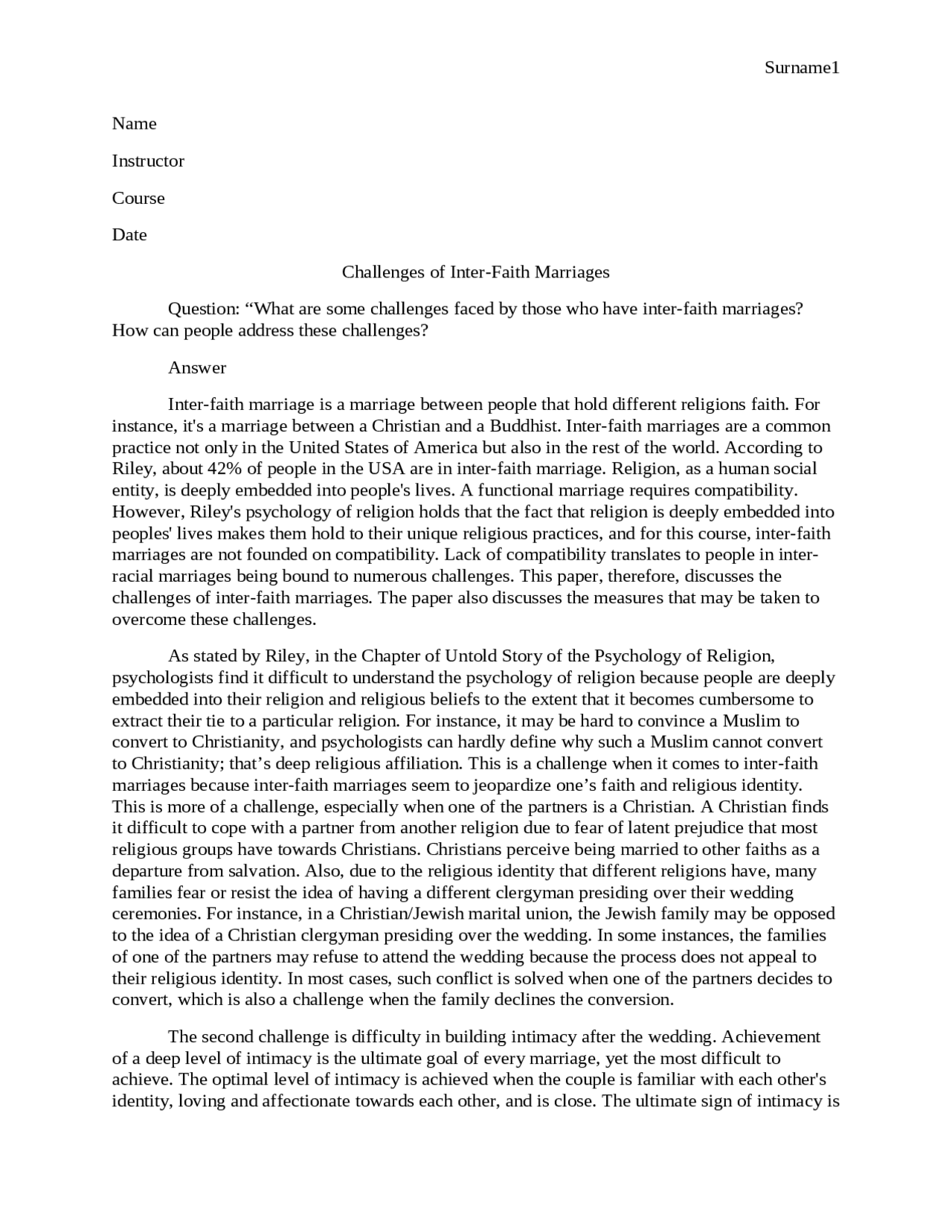 Challenges of Inter-Faith Marriages | Study Guides, Projects, Research ...
