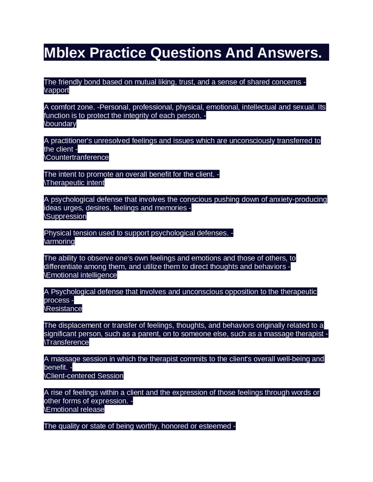 Mblex Practice Questions And Answers. | Exams Health sciences | Docsity