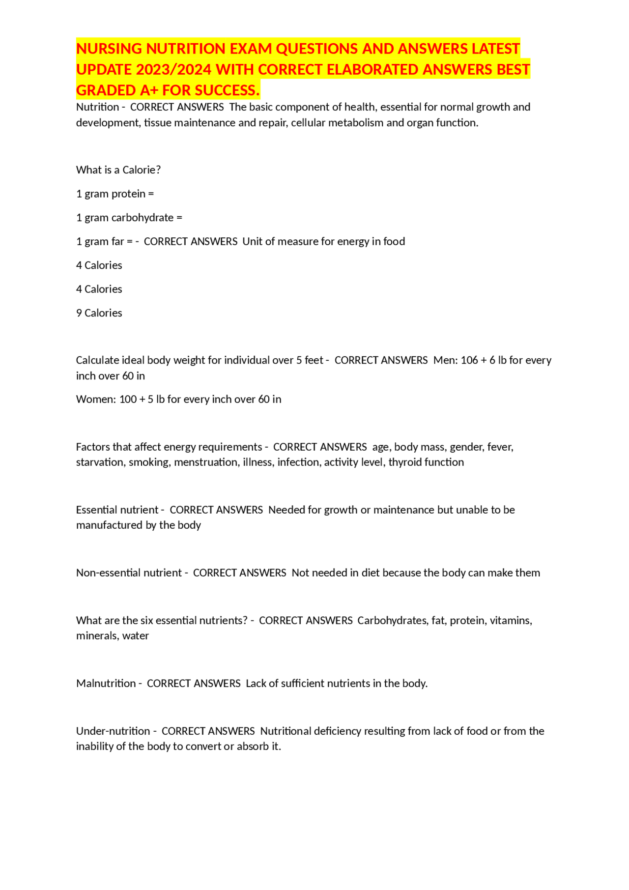 NUTRITION QUESTIONS FOR NURSING STUDENTS WITH ANSWERS PDF visual data 8