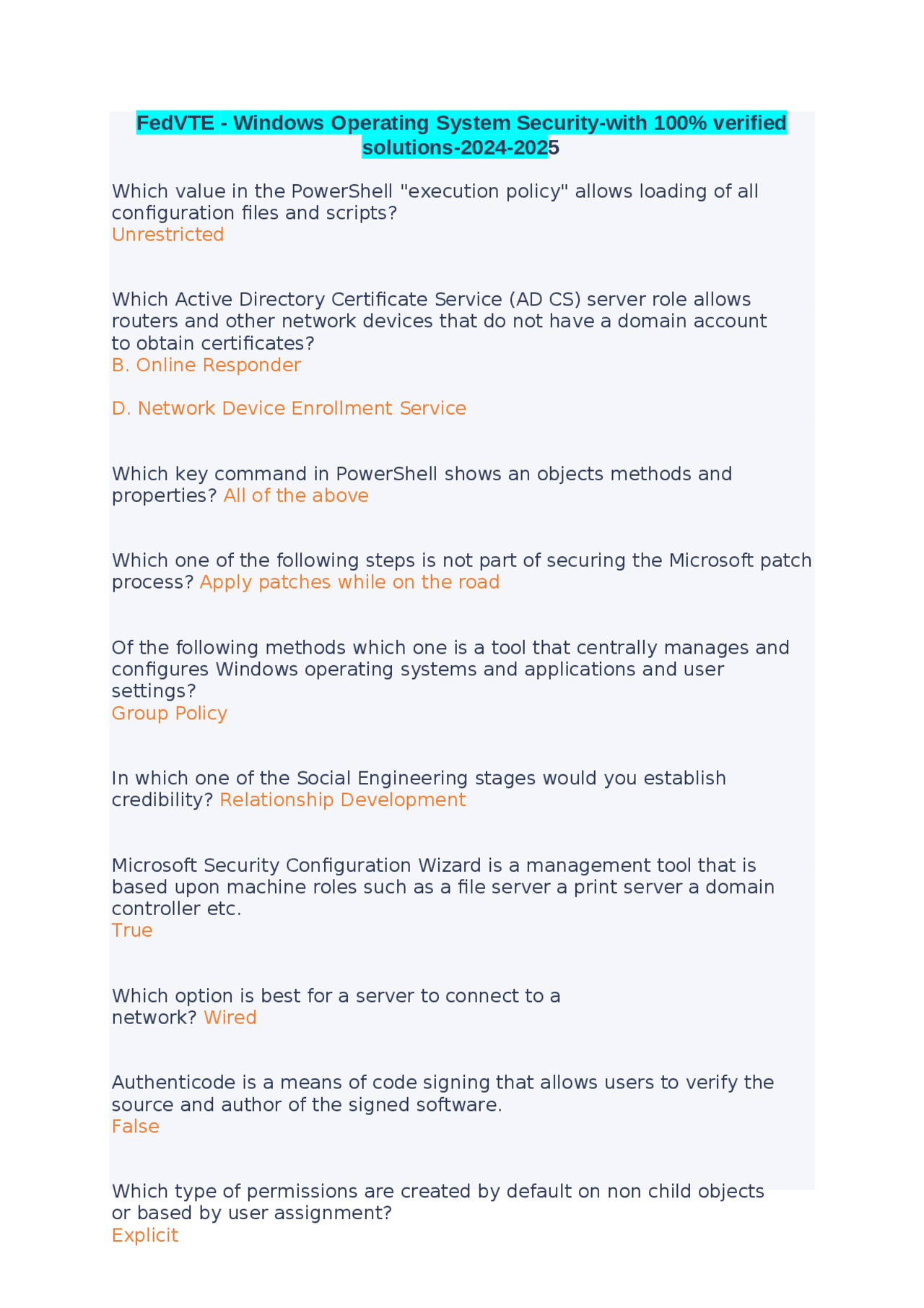 FedVTE - Windows Operating System Security-with 100 verified solutions ...