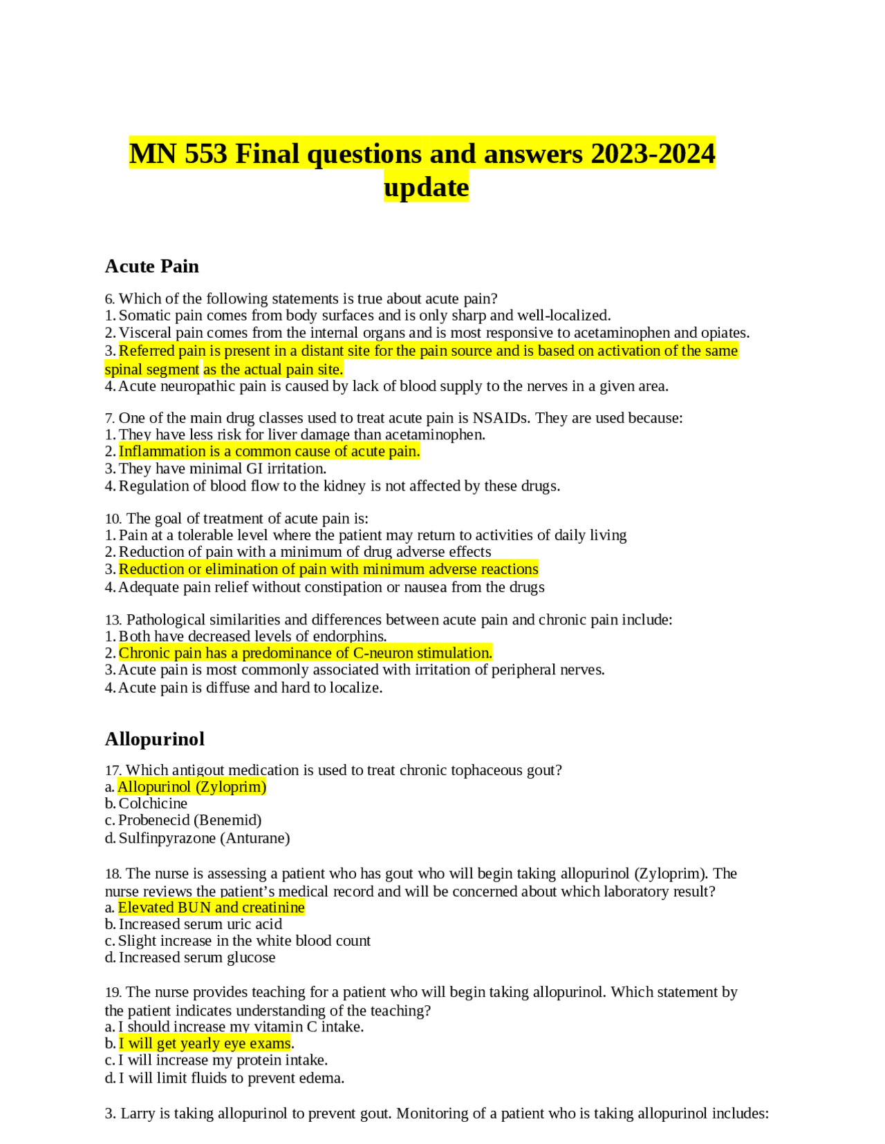 MN 553 Final questions and answers 20232024 update Exams Nursing Docsity