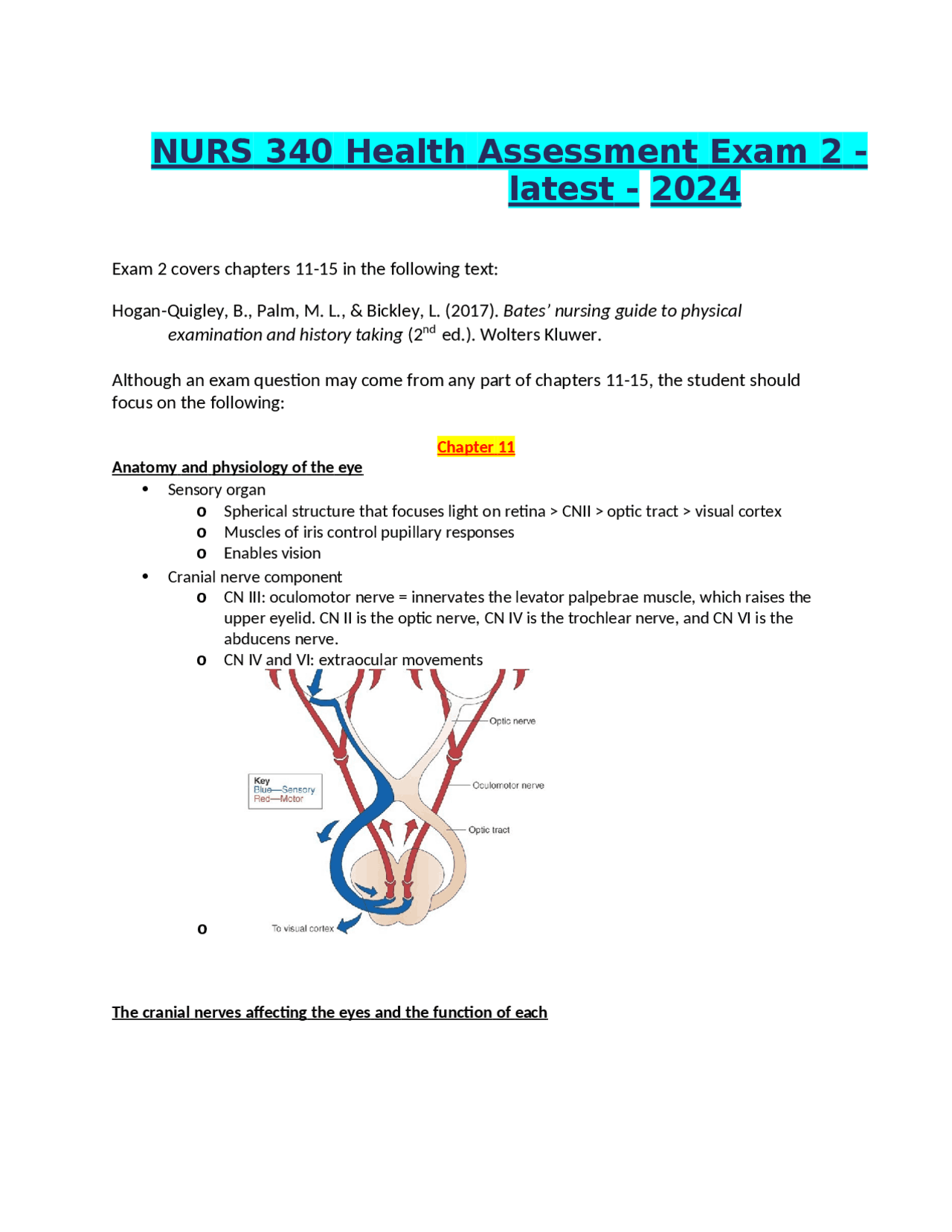 NURS 340 Health Assessment Exam 2 -latest-2024.docx | Exams Nursing ...