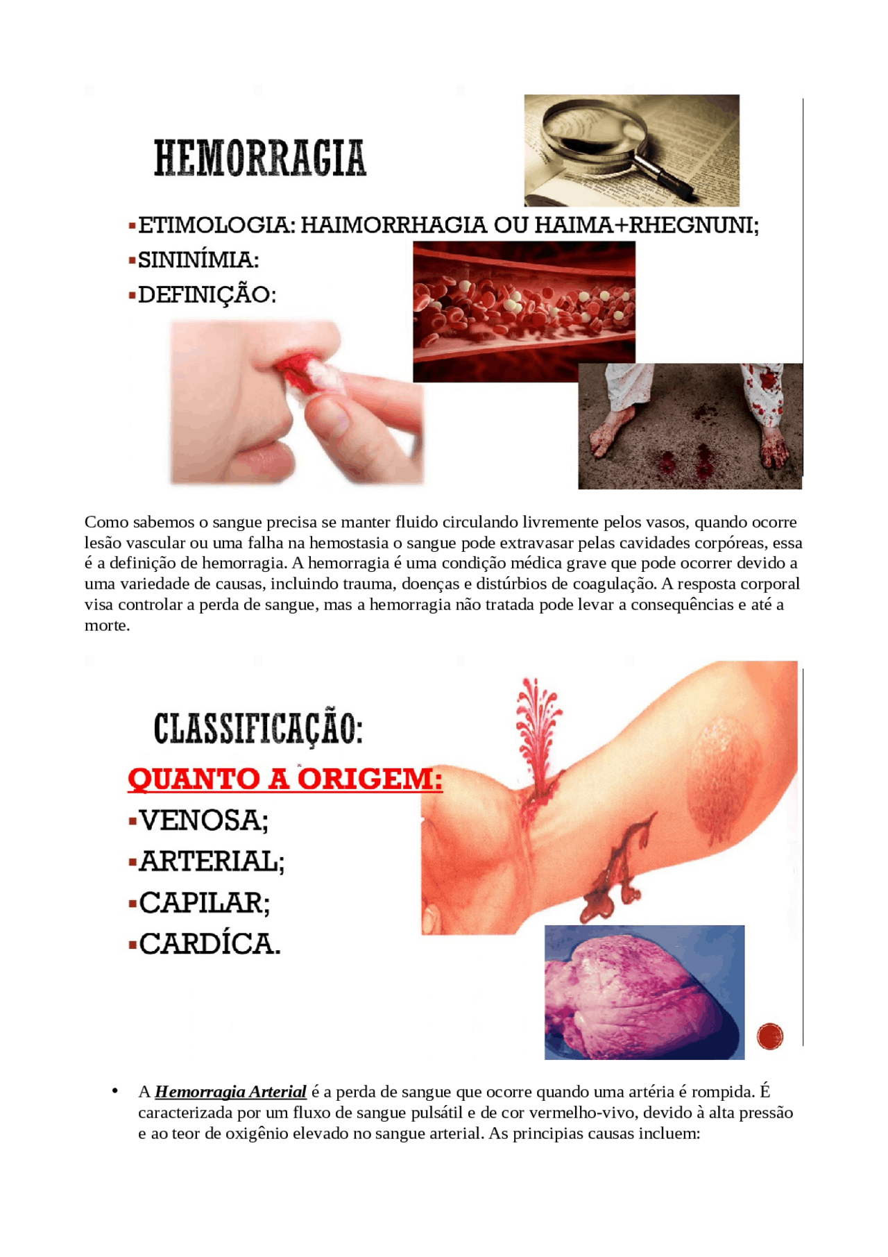 Tipos e Causas de Hemorragia | Resumos Patologia | Docsity
