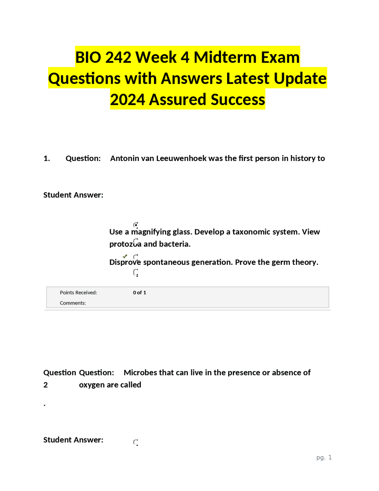 BIO 242 Week 4 Midterm Exam Questions and Answers | Exams Biology | Docsity