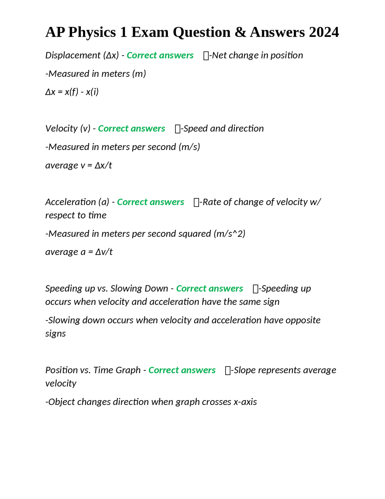 AP Physics 1 Exam Question & Answers 2024 | Exams Nursing | Docsity