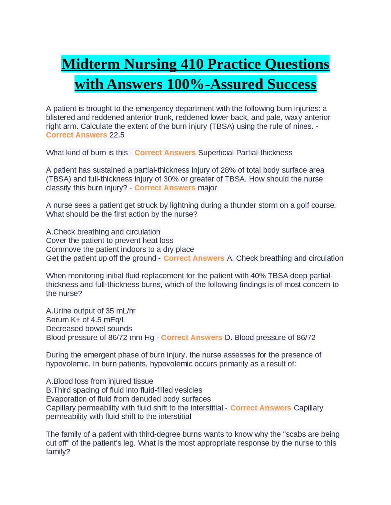 Midterm Nursing 410 Practice Questions with Answers 100%-Assured ...