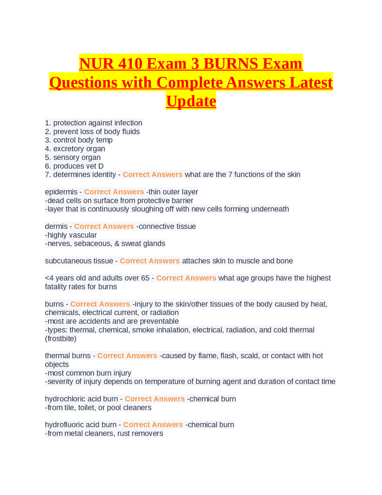 NUR 410 Exam 3 BURNS Exam Questions with Complete Answers Latest Update ...