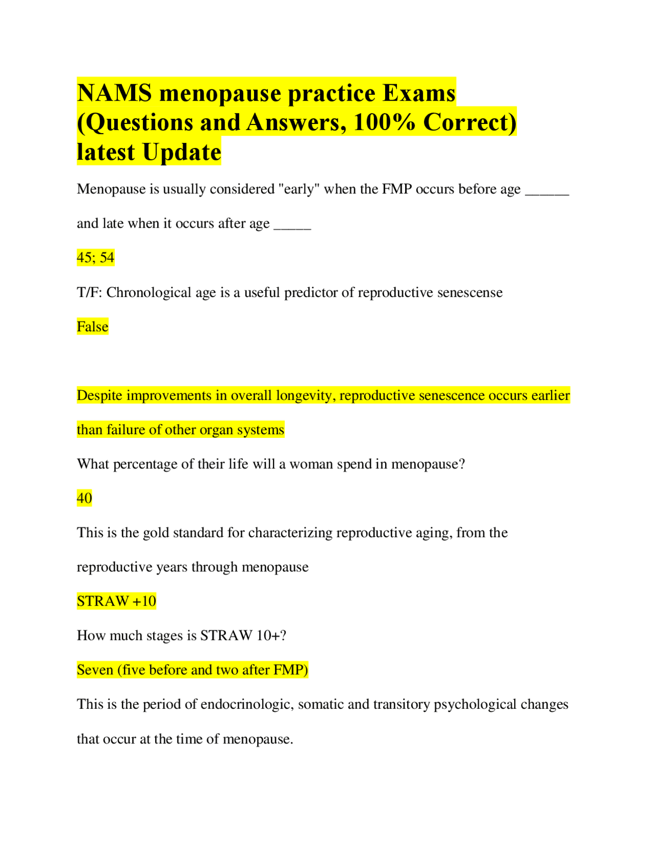 NAMS menopause practice Exams (Questions and Answers, 100% Correct ...