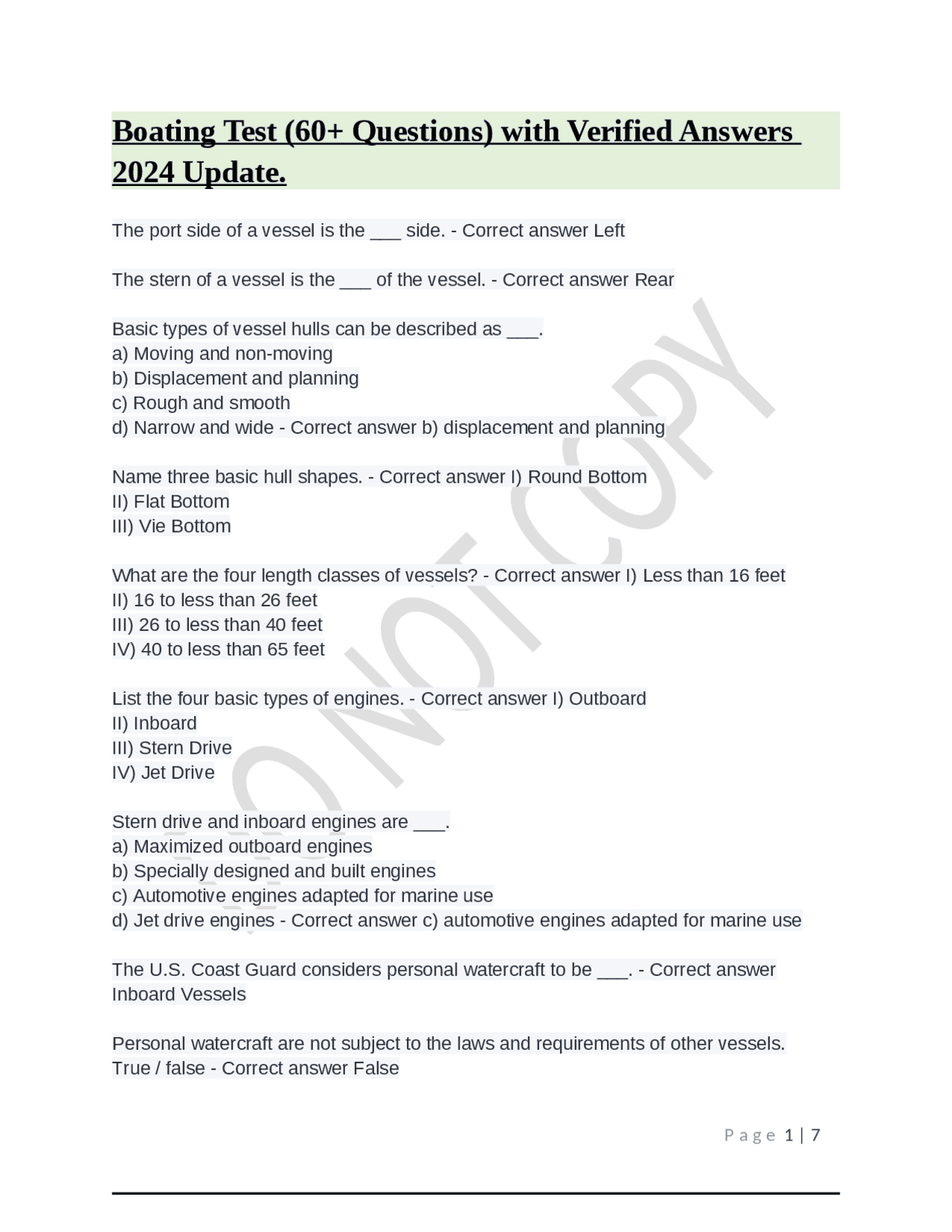 Boating Test (60+ Questions) with Verified Answers 2024 Update. Exams