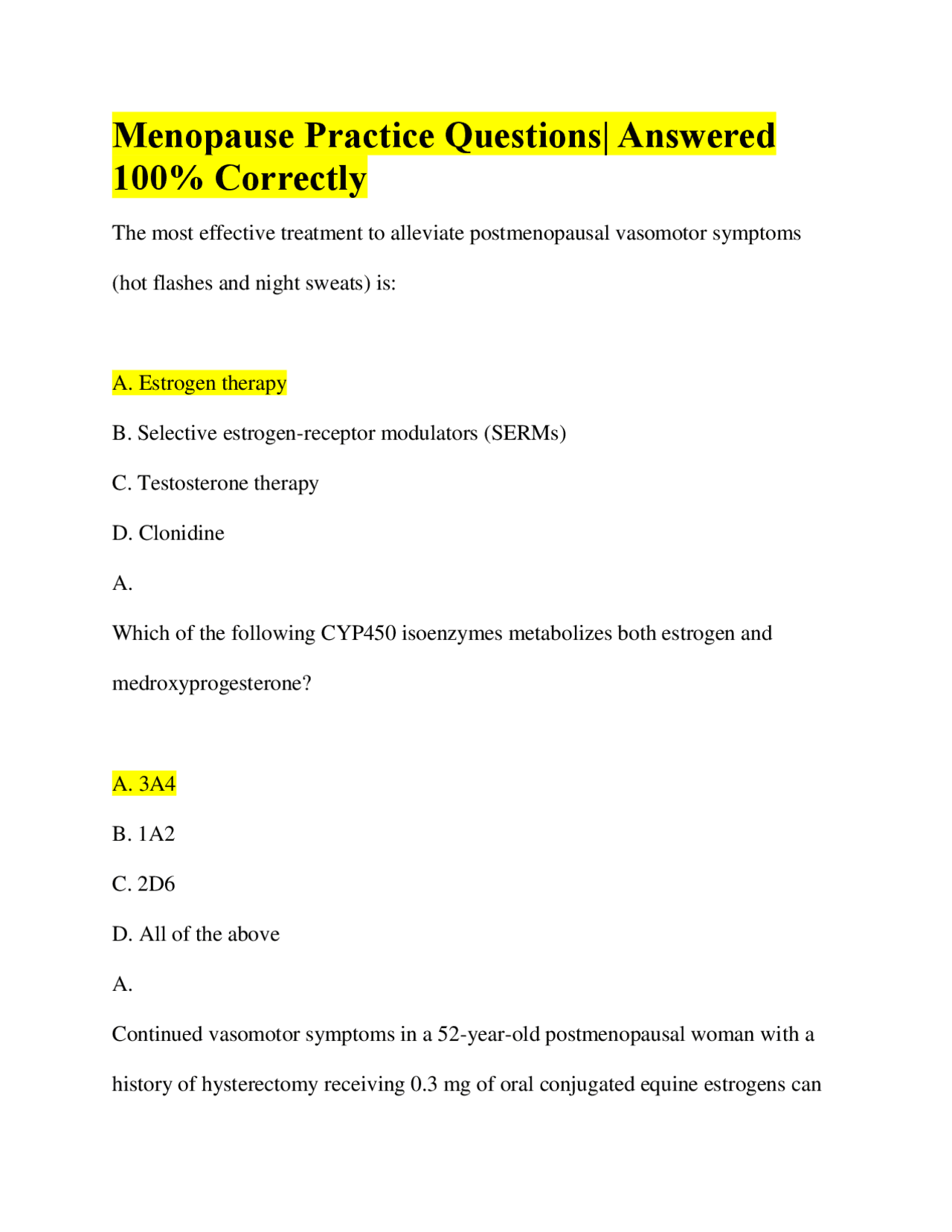 Menopause Practice Questions| Answered 100% Correctly | Exams Nursing ...