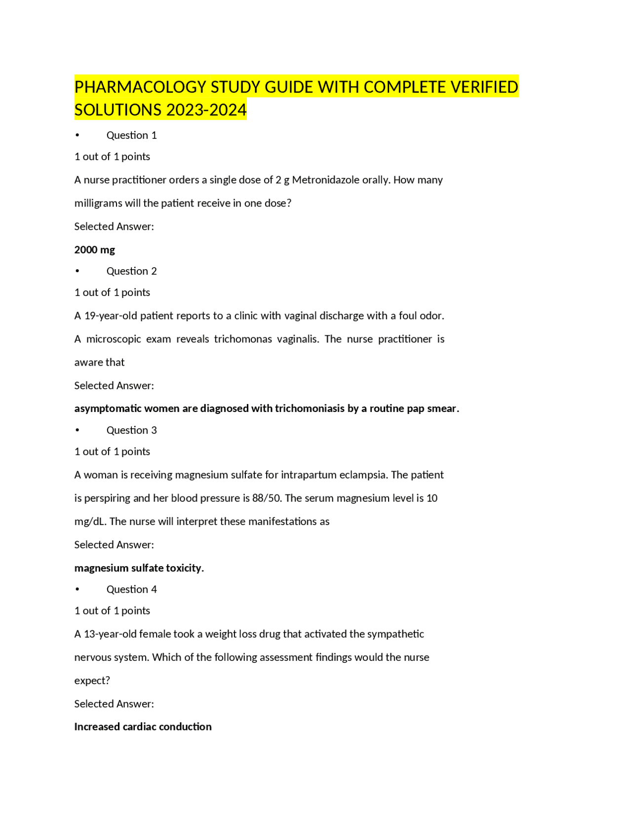 PHARMACOLOGY STUDY GUIDE WITH COMPLETE VERIFIED SOLUTIONS 2023-2024 ...