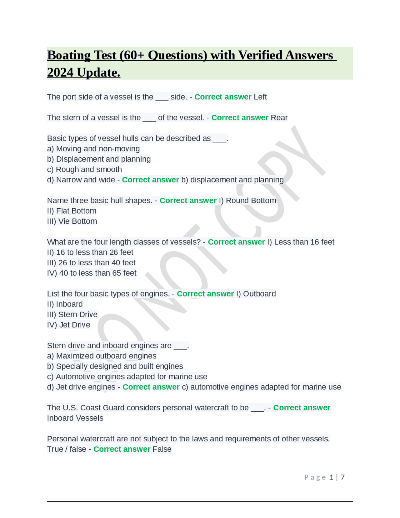 Boating Test (60+ Questions) with Verified Answers 2024 Update. Exams