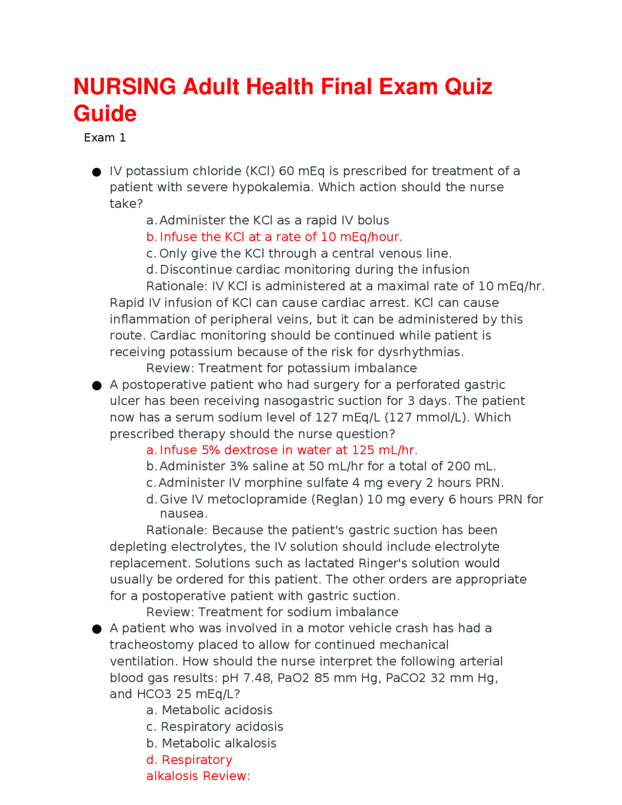 NURSING Adult Health Final Exam Quiz Guide | Study Guides, Projects ...